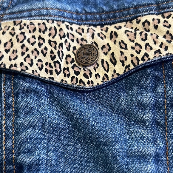 Vintage Jean vest with cheetah print details made in USA 100% cotton size small - Picture 4 of 10